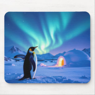 Pinguïn onder het noorderlicht muismat