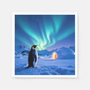 Pinguïn onder het noorderlicht servet