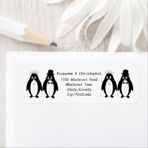 Pinguïn ontwerp bruiloft etiket
