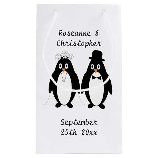 Pinguïn ontwerp bruiloft klein cadeauzakje (Achterkant)