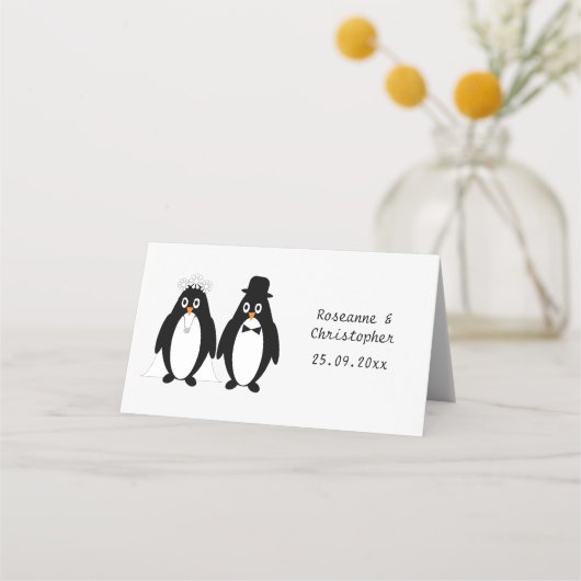 Pinguïn ontwerp bruiloft plaatskaartje (Achterkant)