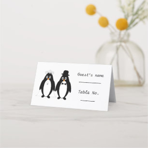 Pinguïn ontwerp bruiloft plaatskaartje