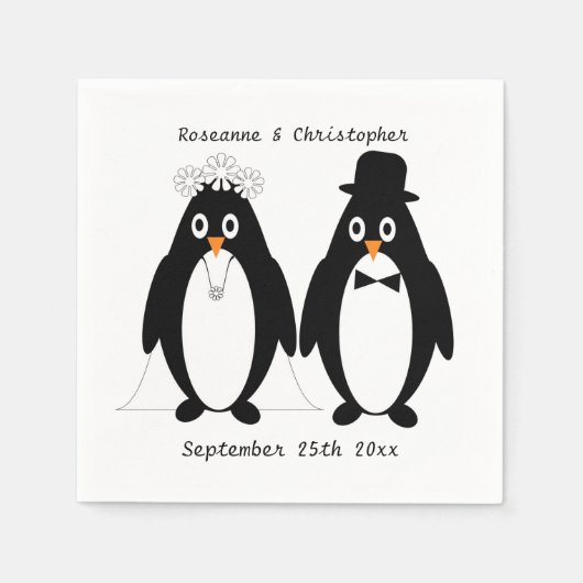 Pinguïn ontwerp bruiloft servet (Voorkant)