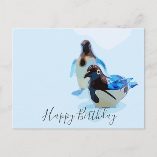 Pinguïn op blauwe achtergrond waterkleurverjaardag briefkaart (Voorkant)