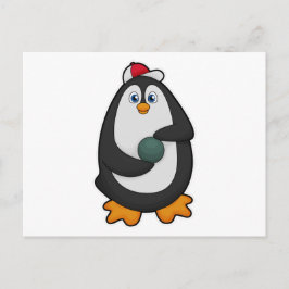 Pinguïn op de bowlingbaan met bowlingbal briefkaart