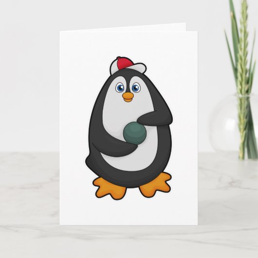 Pinguïn op de bowlingbaan met bowlingbal kaart (Voorkant)