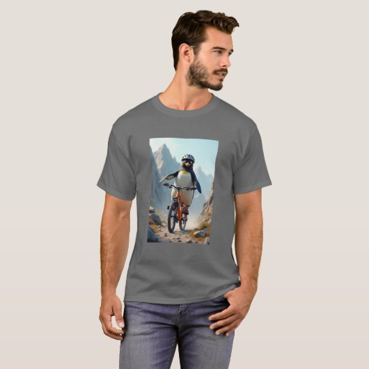 Pinguïn op een fiets T-shirt (Voorkant volledig)