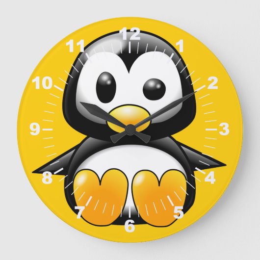 Pinguïn op gele wandklok (Voorkant)