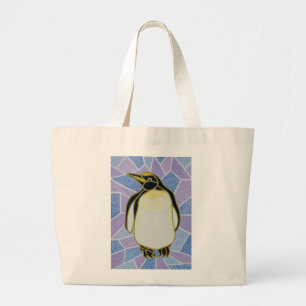 Pinguïn op Glas in lood Grote Tote Bag