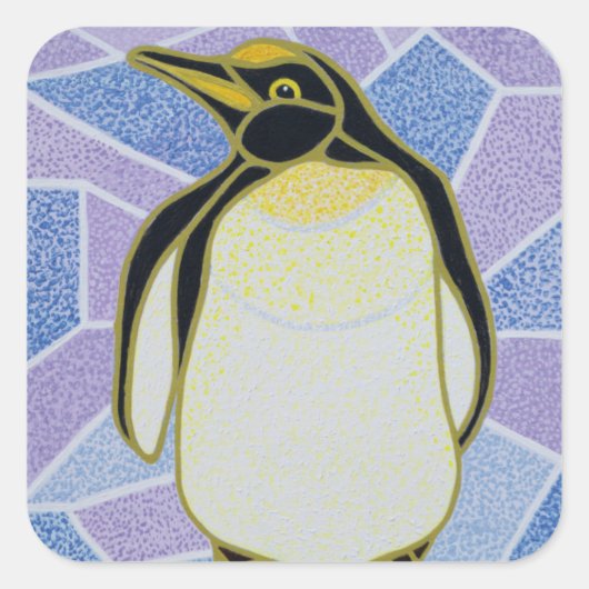 Pinguïn op Glas in lood Vierkante Sticker (Voorkant)