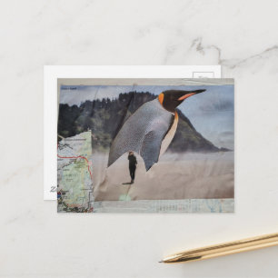 Pinguïn op het strand Surrealistische collage Briefkaart