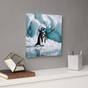 Pinguïn op ijsberg vierkante klok