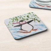 Pinguïn op skipiste bier onderzetter (Linkerzijde)