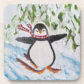 Pinguïn op skipiste bier onderzetter (Voorkant)