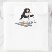 Pinguïn op ski's vierkante sticker (Tas)