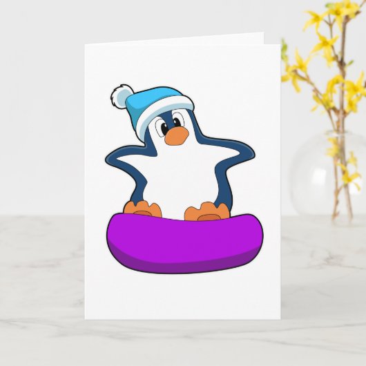 Pinguïn op snowboarden met snowboard kaart (Gele Bloem)