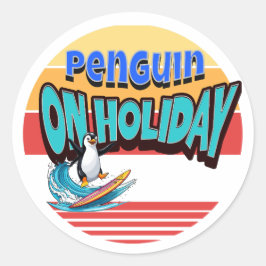 "Pinguïn op vakantie" Ronde Sticker