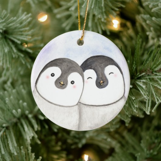 Pinguïn paar eerste kerst samen op maat keramisch ornament (Boom)