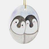 Pinguïn paar eerste kerst samen op maat keramisch ornament (Rechts)