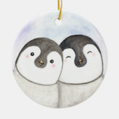 Pinguïn paar eerste kerst samen op maat keramisch ornament (Voorkant)