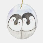Pinguïn paar eerste kerst samen op maat keramisch ornament (Links)