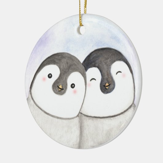 Pinguïn paar eerste kerst samen op maat keramisch ornament (Links)