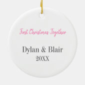 Pinguïn paar eerste kerst samen op maat keramisch ornament (Achterkant)