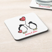 Pinguïn paar & hart ballon bruiloft bier onderzetter (Linkerzijde)