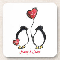 Pinguïn paar & hart ballon bruiloft