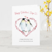 Pinguïn Paar in Liefde Gelukkige Valentijnsdag Kaart (Gele Bloem)