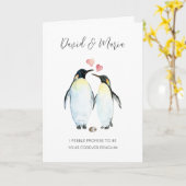 Pinguïn Paar in Liefde Jubileum Kaart (Gele Bloem)