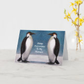 PINGUÏN PAAR: JUBILEUM: ORIGINELE KUNST KAART (Gele Bloem)