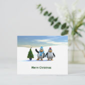Pinguïn Paar met Boom Feestdagenkaart (Staand voorkant)