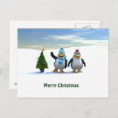 Pinguïn Paar met Boom Feestdagenkaart (Voorkant / Achterkant)