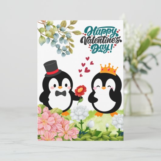 Pinguïn paar Romantische uitnodiging (Staand voorkant)