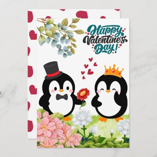 Pinguïn paar Romantische uitnodiging (Voorkant / Achterkant)