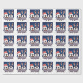 Pinguïn Paar Schattige Kerstman en rendieren Cadeaupapier (Vlak)