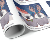 Pinguïn Paar Schattige Kerstman en rendieren Cadeaupapier (Rol Hoek)