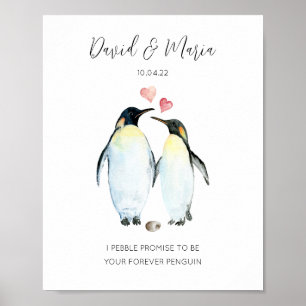 Pinguïn Paar Tortelduifjes Jubileum Poster