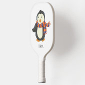 Pinguïn Paarse Oranje Gestreepte Wintersjaal Naam Pickleball Paddle (Links)