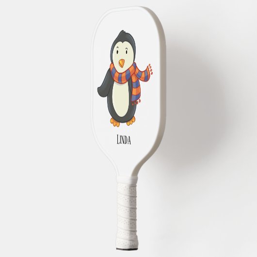 Pinguïn Paarse Oranje Gestreepte Wintersjaal Naam Pickleball Paddle (Links)