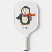 Pinguïn Paarse Oranje Gestreepte Wintersjaal Naam Pickleball Paddle (Achterkant)