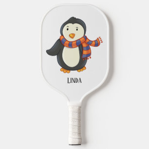 Pinguïn Paarse Oranje Gestreepte Wintersjaal Naam Pickleball Paddle