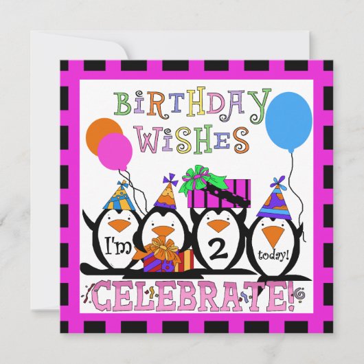 Pinguïn Party Gepersonaliseerd Birthday-uitnodigin Kaart (Voorkant)