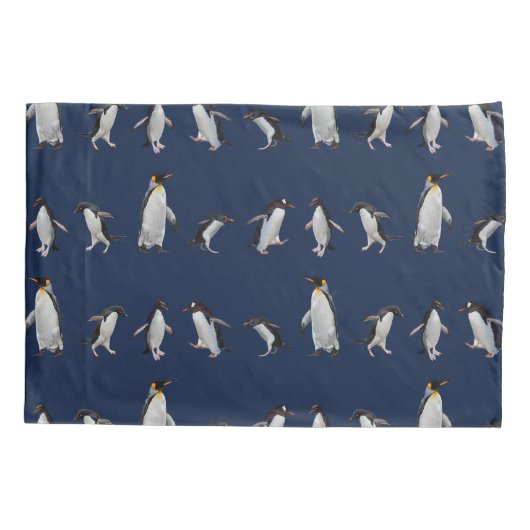 Pinguïn Party Pillowcases (blauw/marine) Kussensloop (Achterkant-Links)