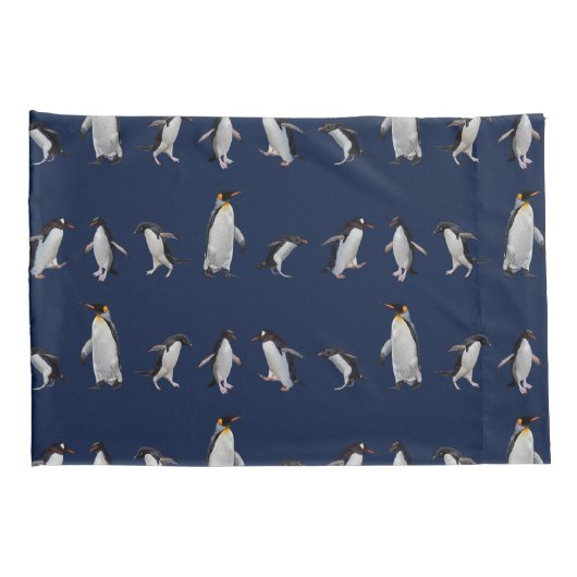 Pinguïn Party Pillowcases (blauw/marine) Kussensloop (Achterkant-Rechts)