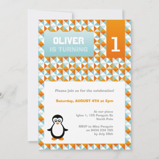 Pinguïn Party uitnodiging (Voorkant)