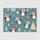 Pinguïn Patroon Groen Kerst Tissue Papier (Voorkant)