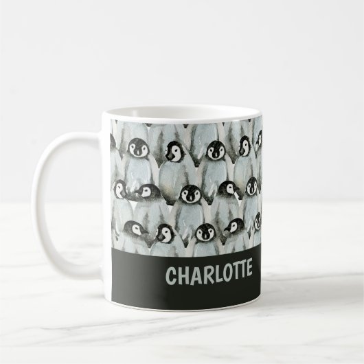 Pinguïn Patroon Zwart-wit Schattige Gepersonalisee Koffiemok (Links)