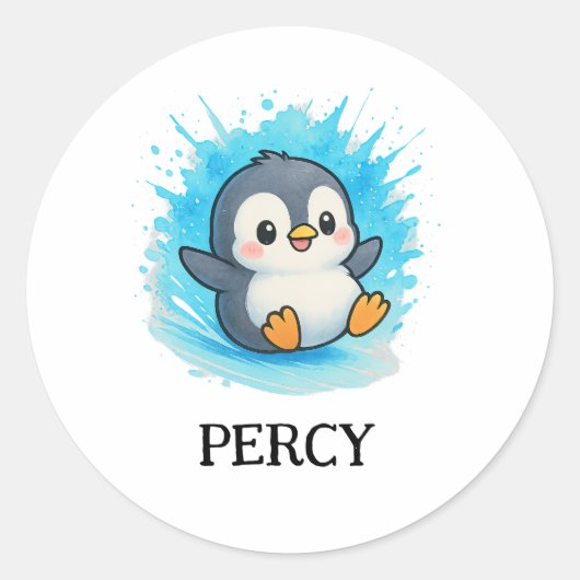 Pinguïn Percy Sticker – Mooie Dierennaamsticker (Voorkant)